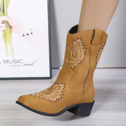 Samantha | Women’s Embroidered Mid Heel Western Boots