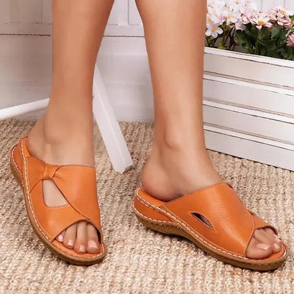Orthopedic Leather Slide Sandals - Open-Toe Comfort Design