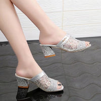 Orthopedic Comfort Wedge Sandals - Rhinestone Slip-On Design
