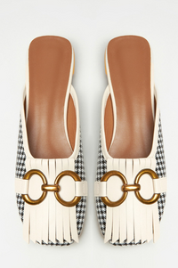 Orthopedic Leather Closed-Toe Mule Sandals - Gold Buckle Design