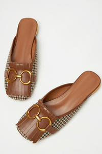 Orthopedic Leather Closed-Toe Mule Sandals - Gold Buckle Design