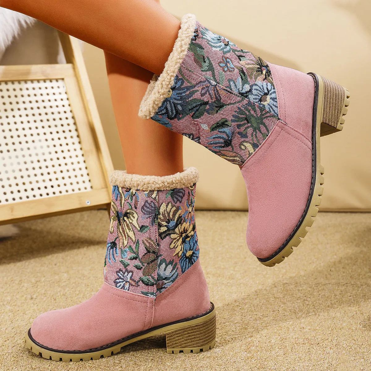 Grace | Embroidered Mid-Calf Winter Boots