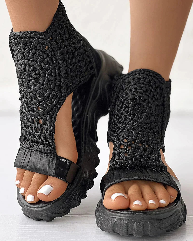 Orthopedic Crochet Platform Wedge Sandals - Open-Toe Cutout Design