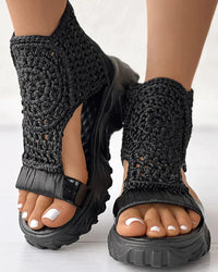 Orthopedic Crochet Platform Wedge Sandals - Open-Toe Cutout Design