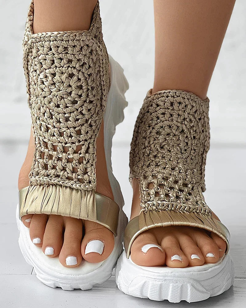 Orthopedic Crochet Platform Wedge Sandals - Open-Toe Cutout Design