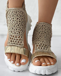 Orthopedic Crochet Platform Wedge Sandals - Open-Toe Cutout Design