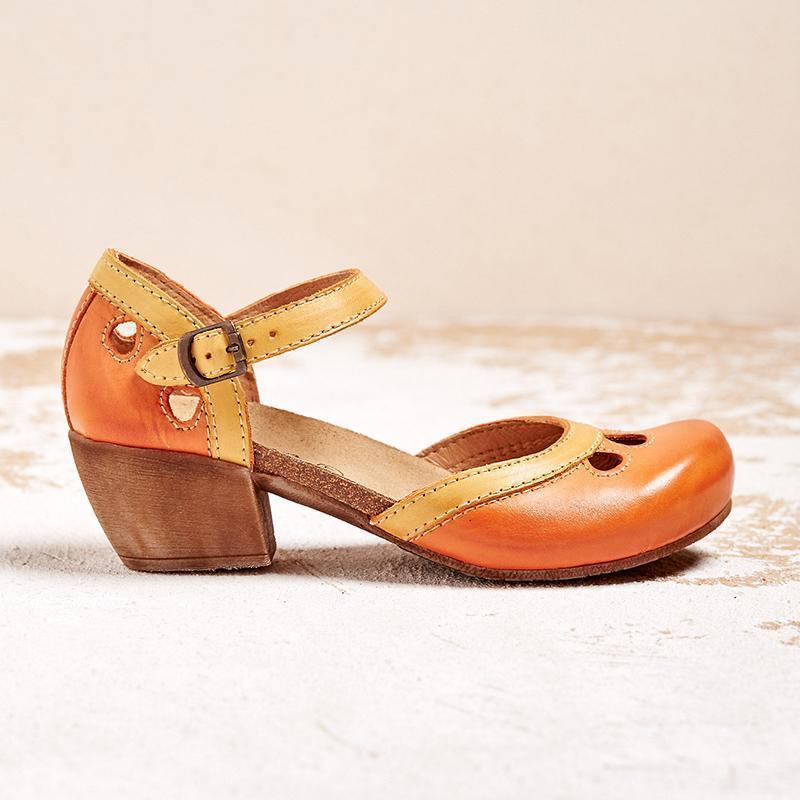 Orthopedic Leather Closed-Toe Wedge Sandals - Ankle Strap Design