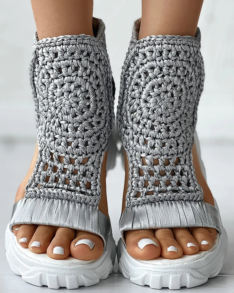 Orthopedic Crochet Platform Wedge Sandals - Open-Toe Cutout Design