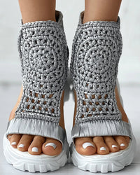 Orthopedic Crochet Platform Wedge Sandals - Open-Toe Cutout Design