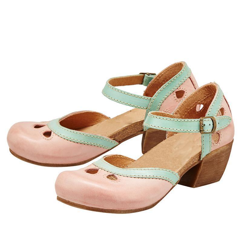 Orthopedic Leather Closed-Toe Wedge Sandals - Ankle Strap Design