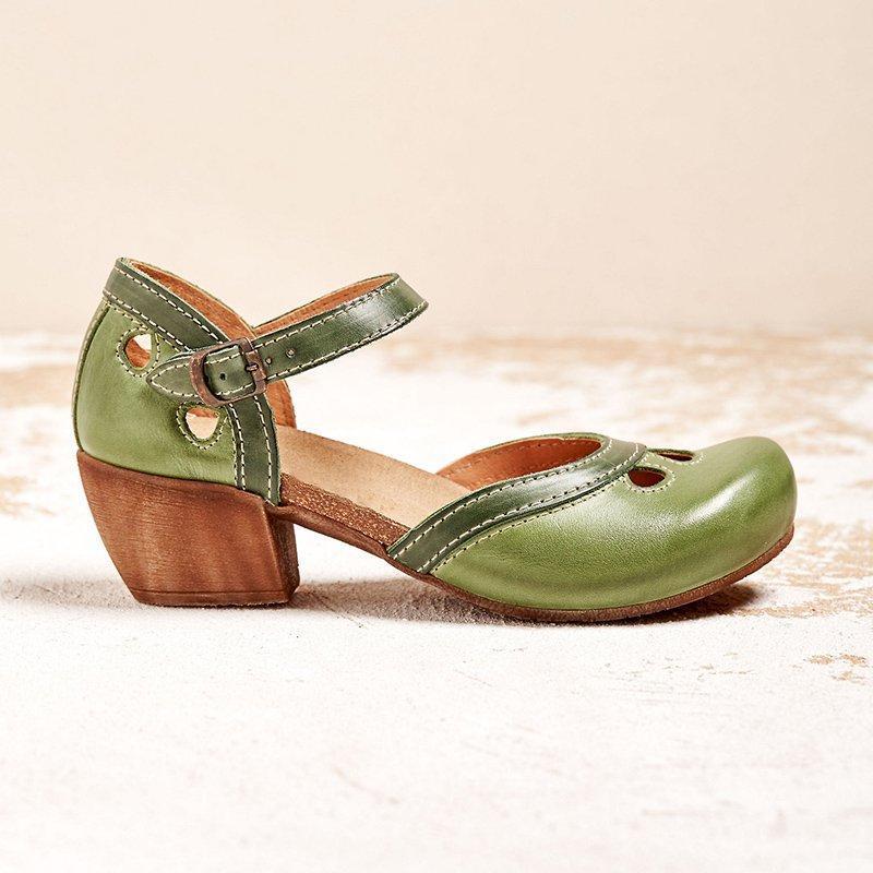 Orthopedic Leather Closed-Toe Wedge Sandals - Ankle Strap Design