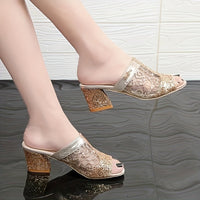Orthopedic Comfort Wedge Sandals - Rhinestone Slip-On Design