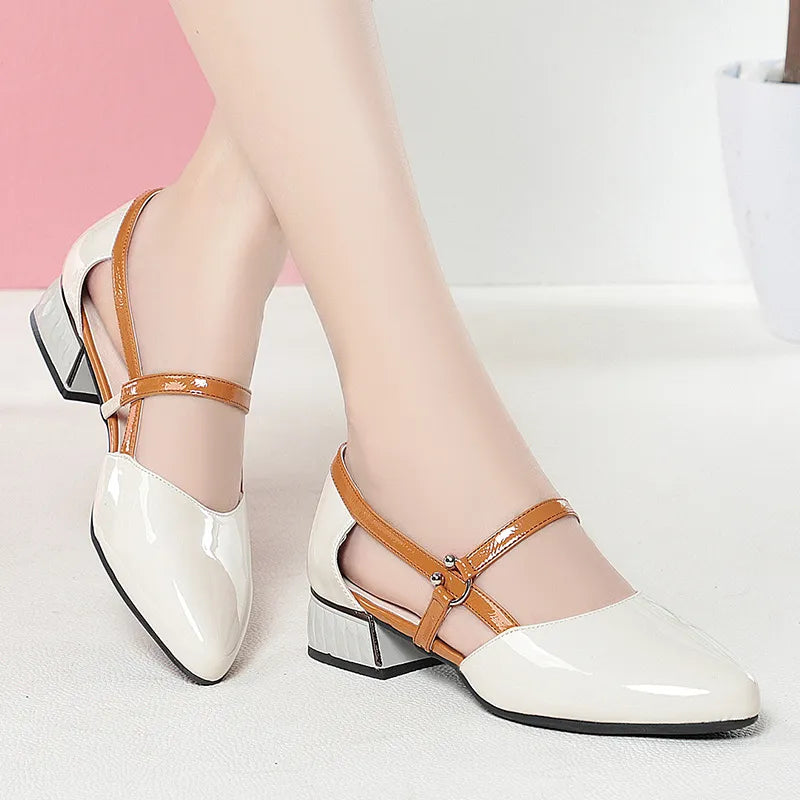 Rhea | Women’s Contrast Leather Hollow Sandals