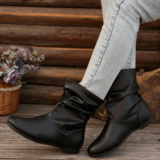 Camila | Women’s Round Toe Flat Cowboy Ankle Boots