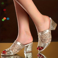 Orthopedic Comfort Wedge Sandals - Rhinestone Slip-On Design