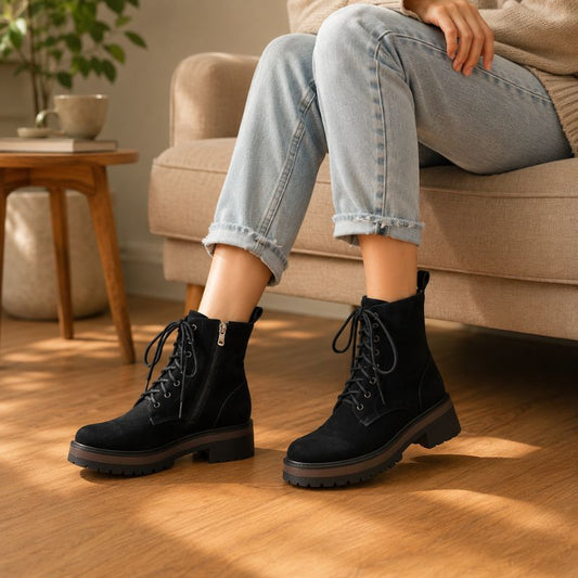 Raven | Orthopedic Retro Lace-Up Flat Cowboy Ankle Boots