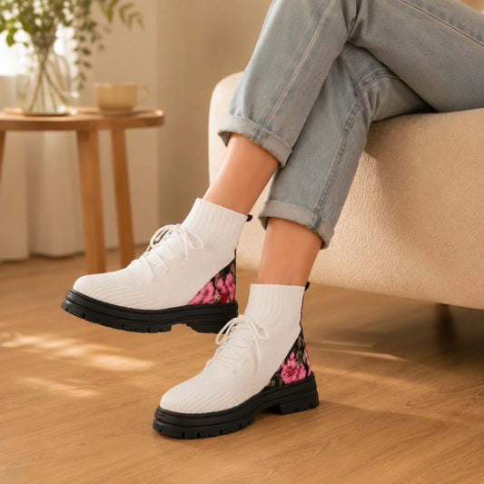 Seraphina | Orthopedic Women痴 Floral Knit Slip-On Sock Boots