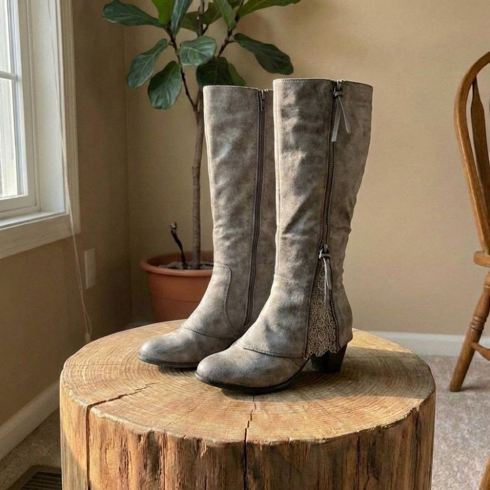 Orthopedic Suede Knee-High Boots - Front Zipper Design