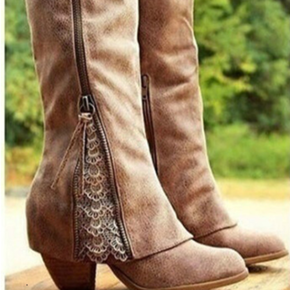 Orthopedic Suede Knee-High Boots - Front Zipper Design