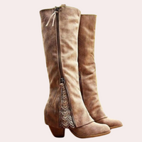 Orthopedic Suede Knee-High Boots - Front Zipper Design