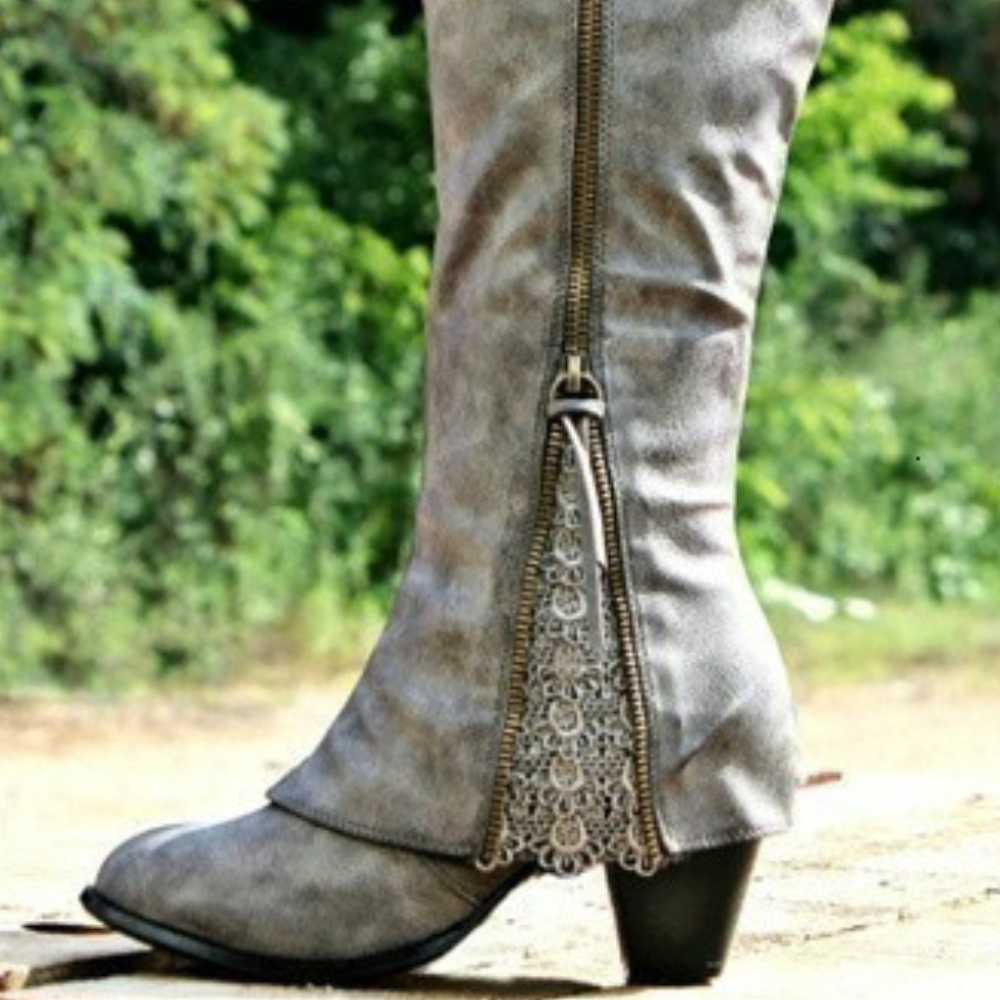 Orthopedic Suede Knee-High Boots - Front Zipper Design