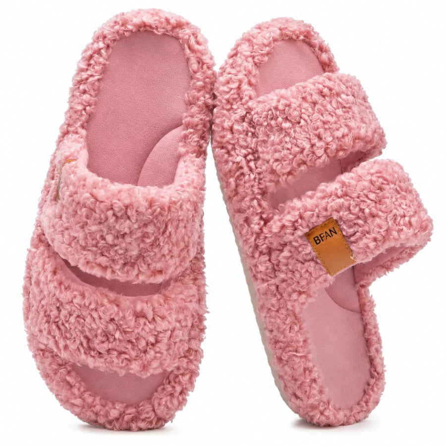 Memory Foam Open Toe Fuzzy Slippers