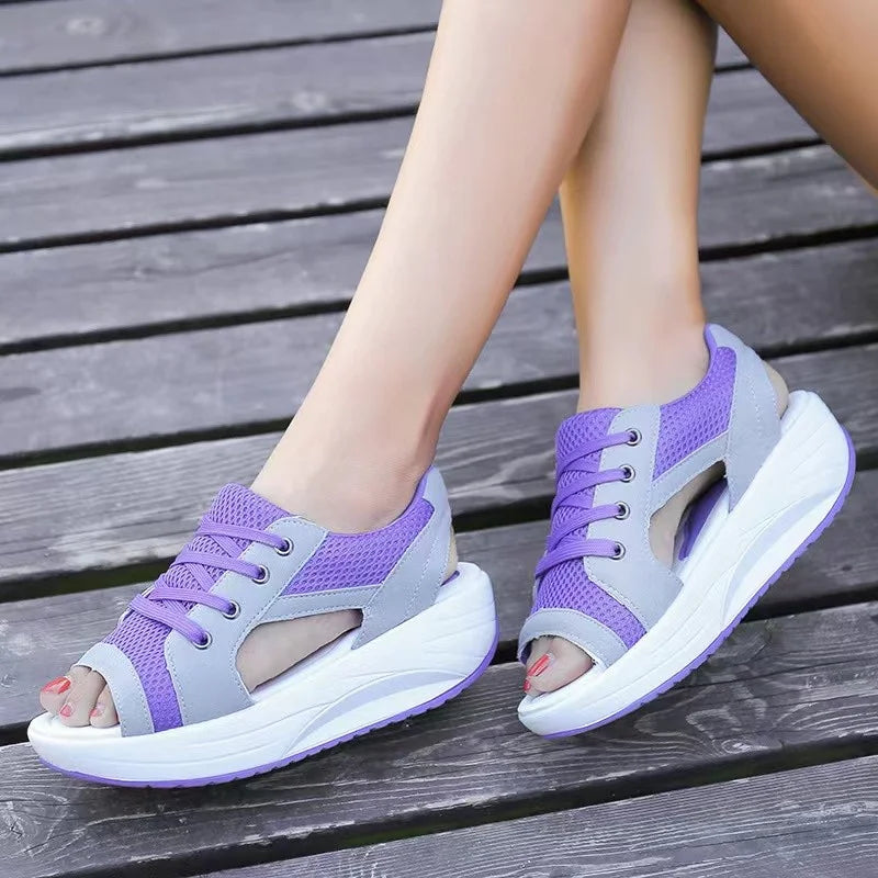 Orthopedic Chunky Wedge Sandals - Lace Up Design