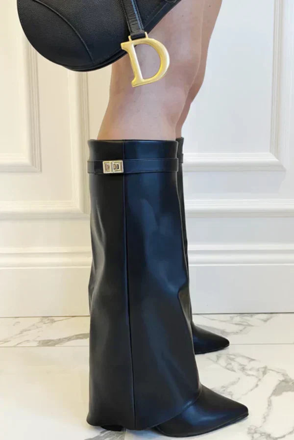 Women's Boots – Suede – Knee-High – Pointed Toe – Block Heel – Elegant Fit