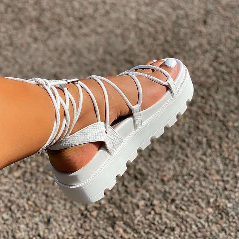 Orthopedic Platform Gladiator Sandals - Lace-Up Strap Design