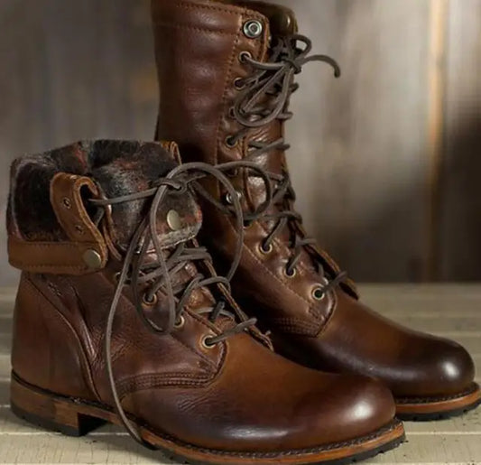 Anna | Women's Leather Lace-up Boots With Mid Shaft
