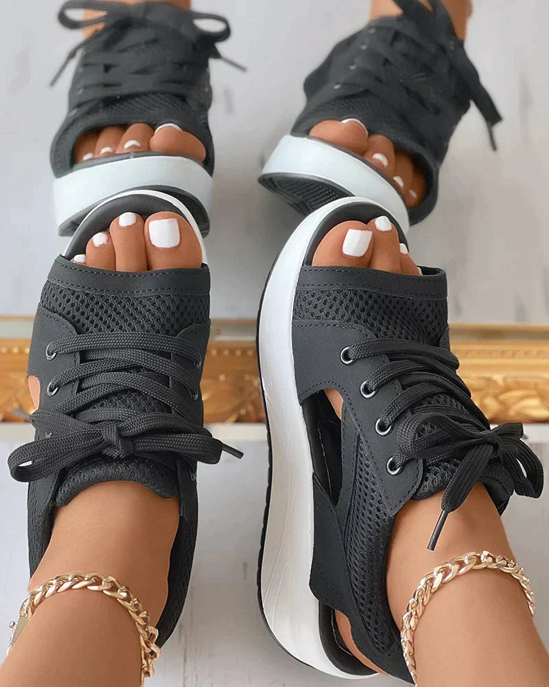 Pink® | Orthopedic muffin sandals with cutout and laces