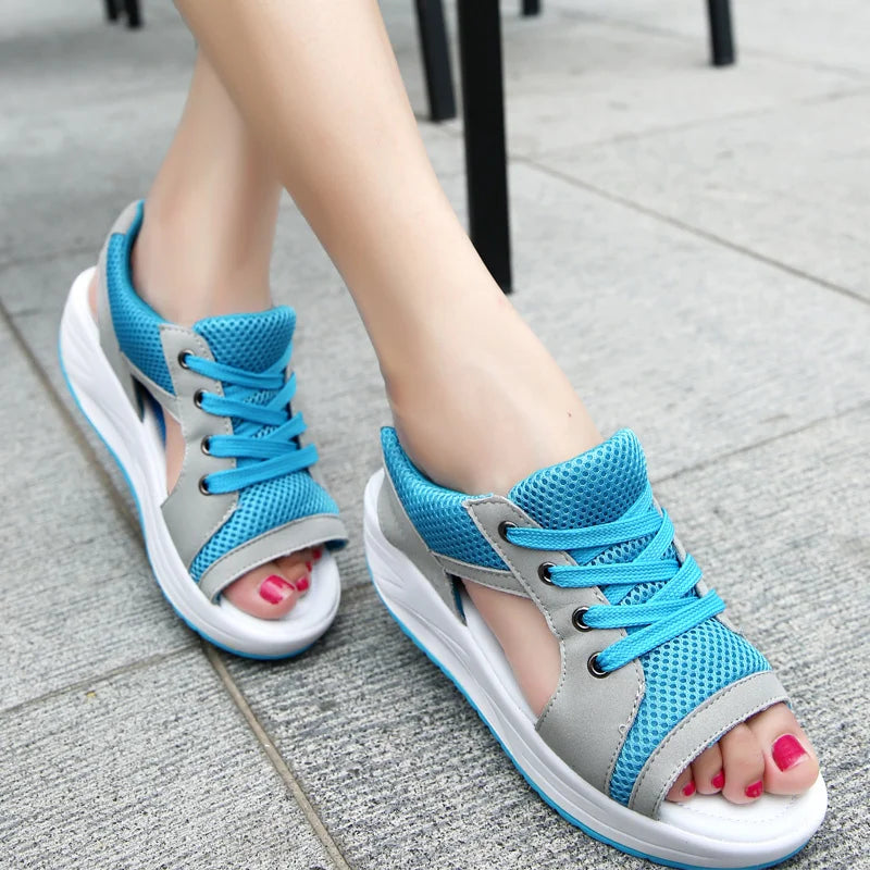 Orthopedic Chunky Wedge Sandals - Lace Up Design