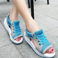 Orthopedic Chunky Wedge Sandals - Lace Up Design