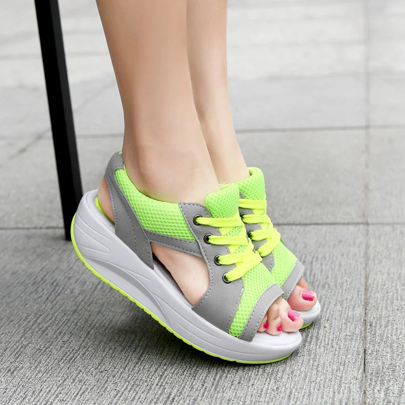 Orthopedic Chunky Wedge Sandals - Lace Up Design