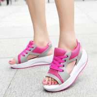 Orthopedic Chunky Wedge Sandals - Lace Up Design