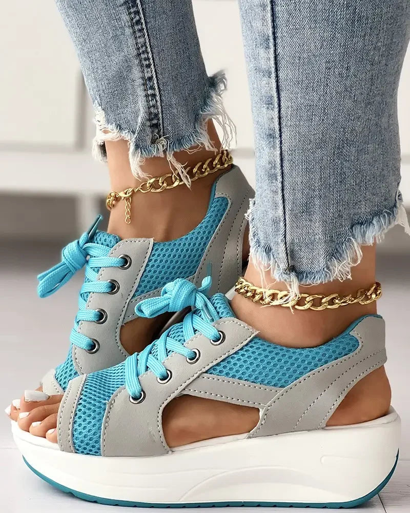 Orthopedic Sport Wedge Sandals - Colorblock Lace-Up Design
