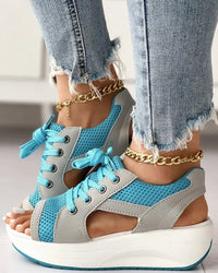 Orthopedic Sport Wedge Sandals - Colorblock Lace-Up Design
