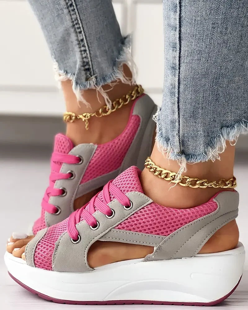 Orthopedic Sport Wedge Sandals - Colorblock Lace-Up Design