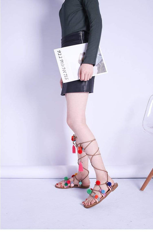 Eva® | Boho Sandals With Colorful Pompoms