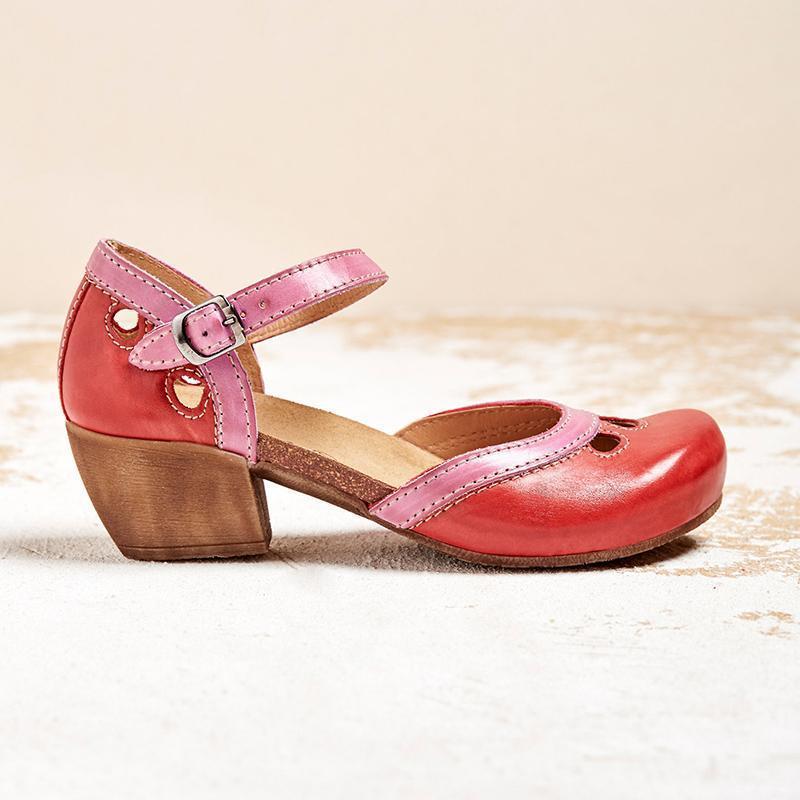 Orthopedic Leather Closed-Toe Wedge Sandals - Ankle Strap Design