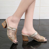 Orthopedic Comfort Wedge Sandals - Rhinestone Slip-On Design