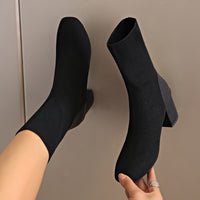 Hazel | Women’s Elegant Knit Ankle Boots with Block Heel
