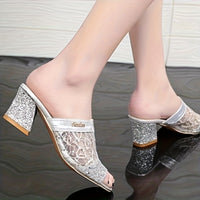 Orthopedic Comfort Wedge Sandals - Rhinestone Slip-On Design