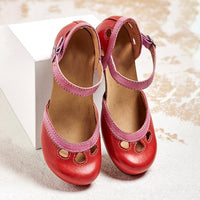 Orthopedic Leather Closed-Toe Wedge Sandals - Ankle Strap Design