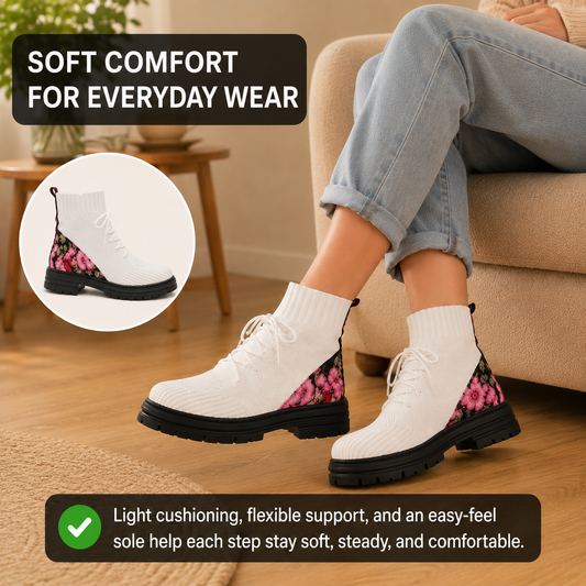 Seraphina | Orthopedic Women痴 Floral Knit Slip-On Sock Boots