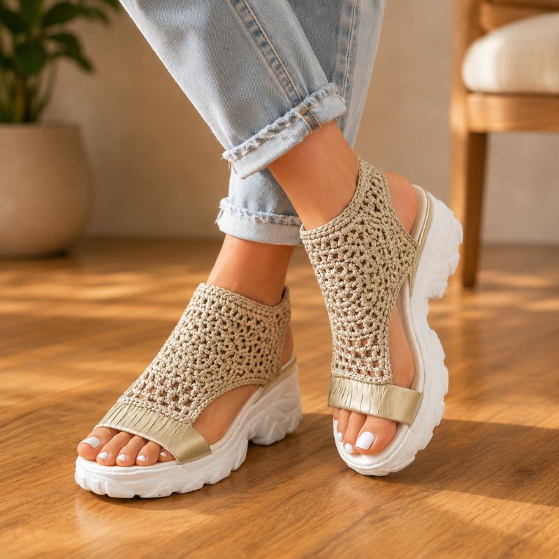 Orthopedic Crochet Platform Wedge Sandals - Open-Toe Cutout Design