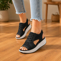 Orthopedic Chunky Wedge Sandals - Lace Up Design