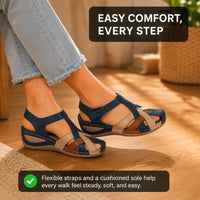 Orthopedic Leather Wedge Sandals - Colorblock Cutout Design