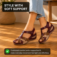 Orthopedic Leather Wedge Sandals - Colorblock Cutout Design