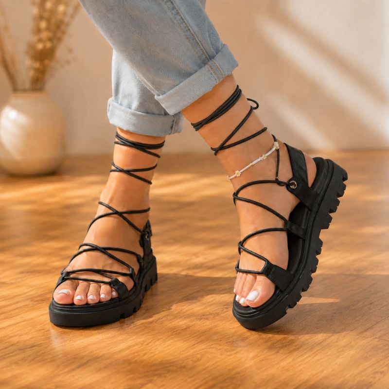 Orthopedic Platform Gladiator Sandals - Lace-Up Strap Design